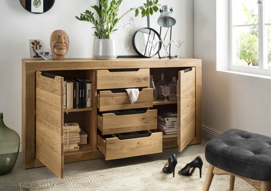 Infantil Basel Sideboard Wildeiche massiv mit 2 Türen und 4 Schubladen Breite 160 cm x 82 cm