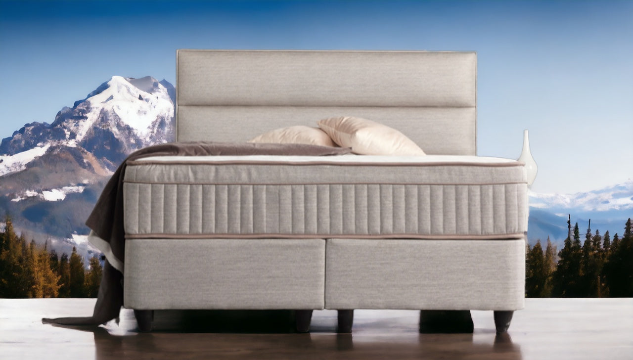 Boxspringbett Suna Hellgrau Voll-orthopädisches Komfortbett mit Bettkasten, Stauraum, inkl. kostenlose Lieferung und Montage