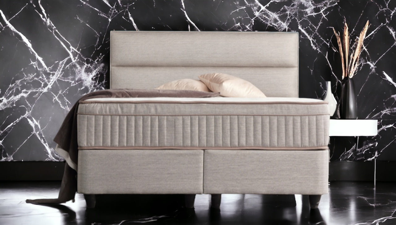 Boxspringbett Suna Hellgrau Voll-orthopädisches Komfortbett mit Bettkasten, Stauraum, inkl. kostenlose Lieferung und Montage