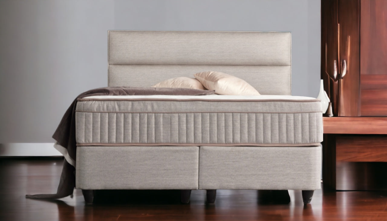 Boxspringbett Suna Hellgrau Voll-orthopädisches Komfortbett mit Bettkasten, Stauraum, inkl. kostenlose Lieferung und Montage