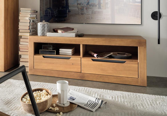 Infantil Basel TV Lowboard Wildeiche massiv mit 2 Schubladen Breite 125 cm x H 45 cm