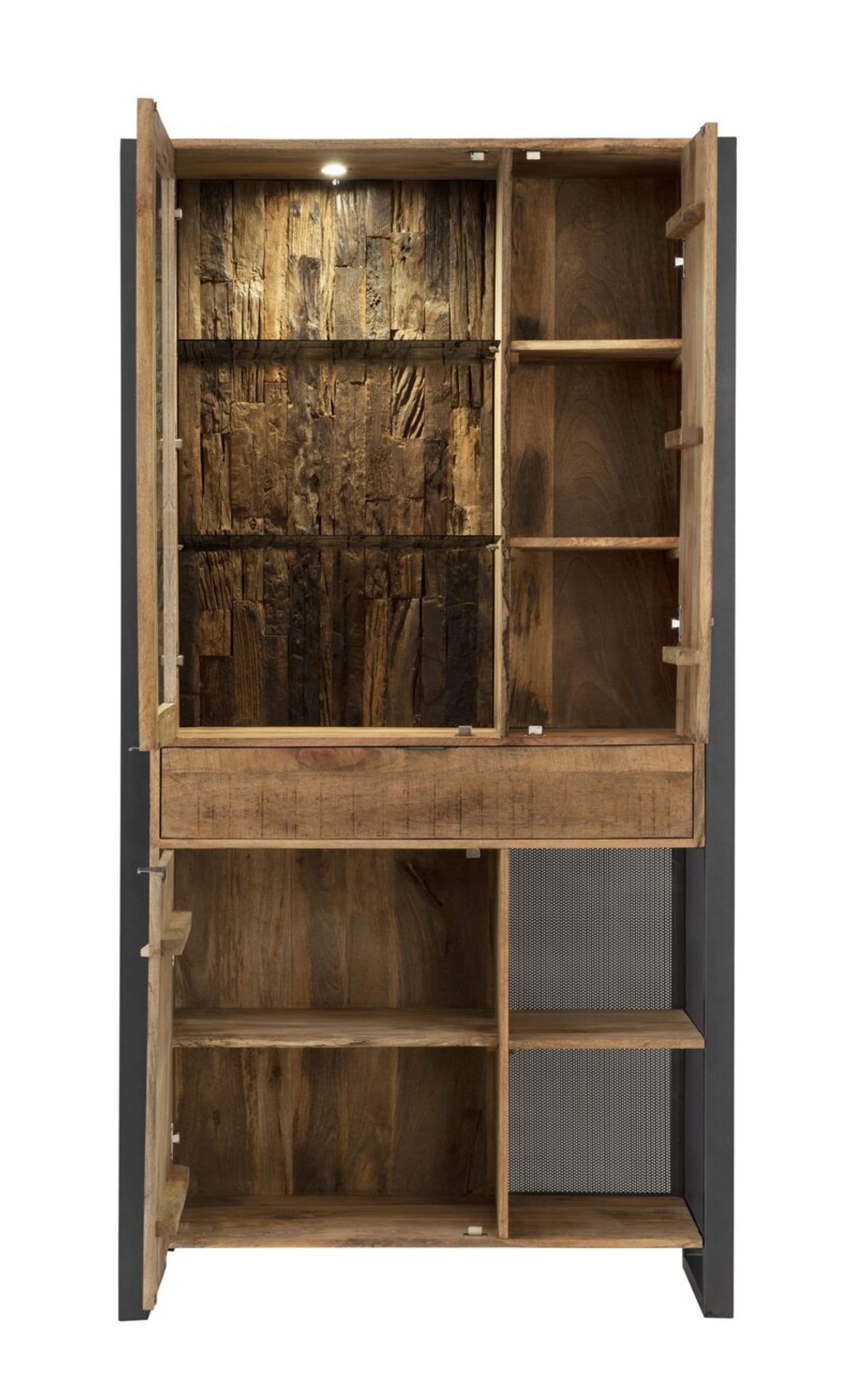 Vitrinenschrank Cayro Mangoholz massiv multifarbig inkl. Beleuchtung B/H/T 104 x 200 x 42 cm