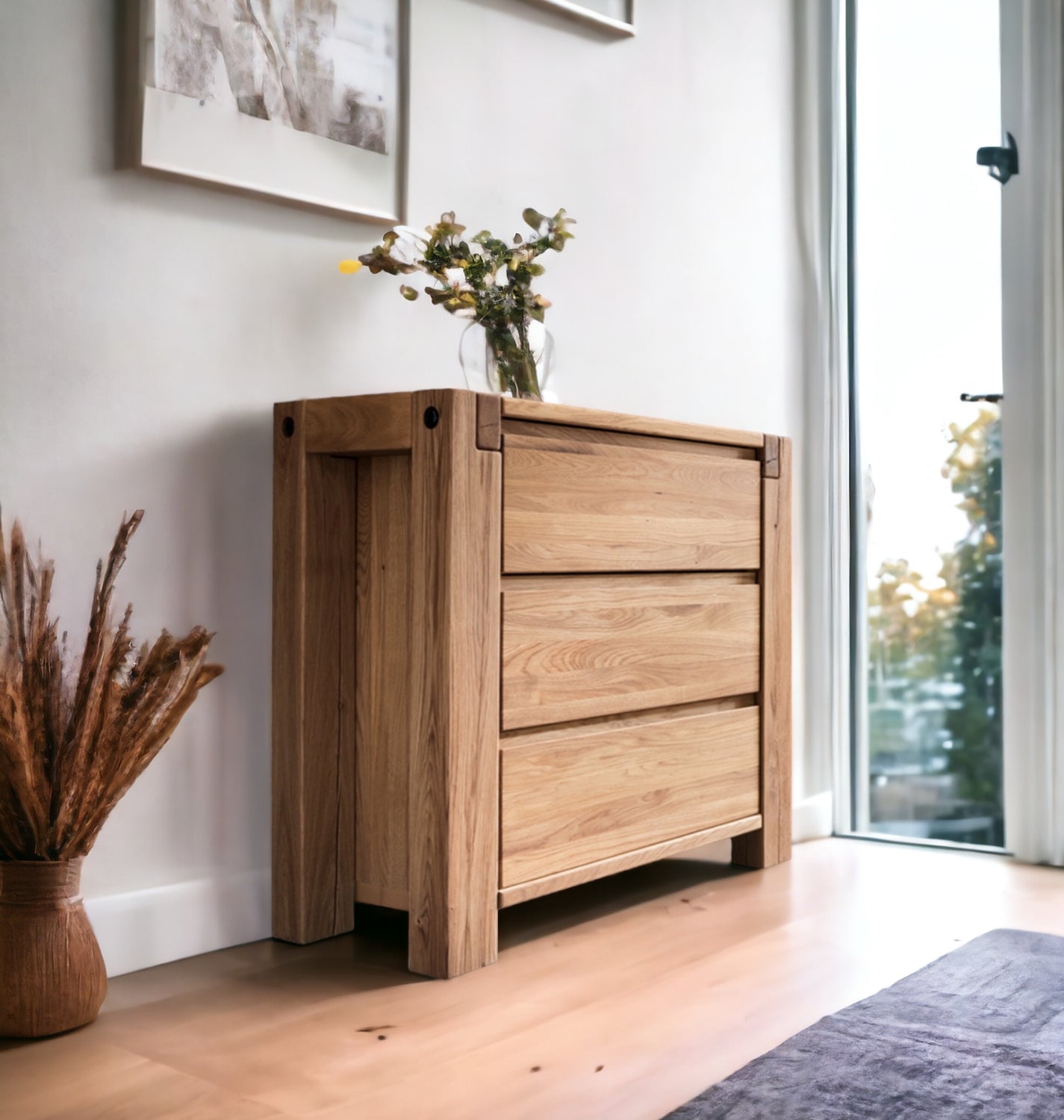 TPT Kommode Woodstock mit 3 Schubladen Eiche massiv geölt, ca. B/H/T 80 x 90 x 45 cm