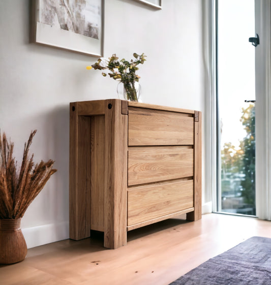 TPT Kommode Woodstock mit 3 Schubladen Eiche massiv geölt, ca. B/H/T 80 x 90 x 45 cm