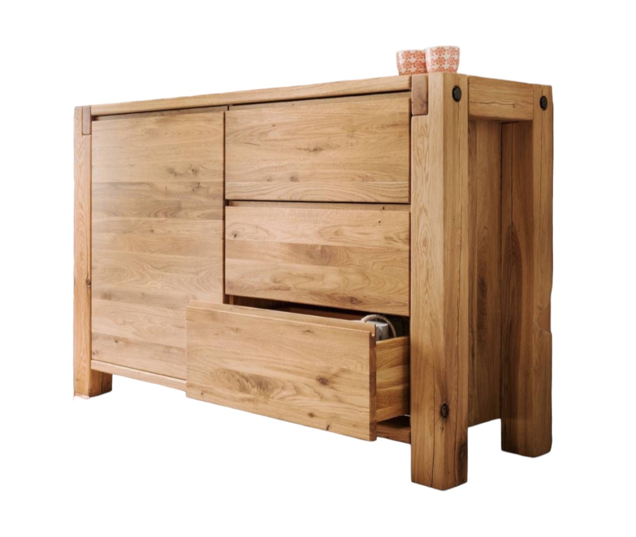 TPT Kommode Woodstock 1-türig und 3 Schubladen Eiche massiv geölt, ca. B/H/T 140 x 90 x 45 cm