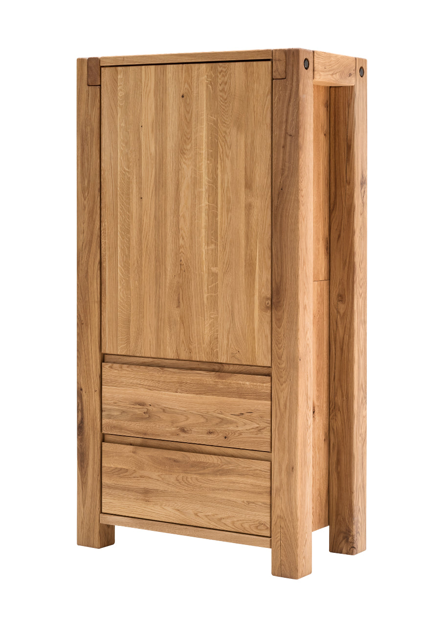 TPT Hochkommode Woodstock mit 2 Schubladen Eiche massiv geölt, ca. B/H/T 80 x 155 x 45 cm