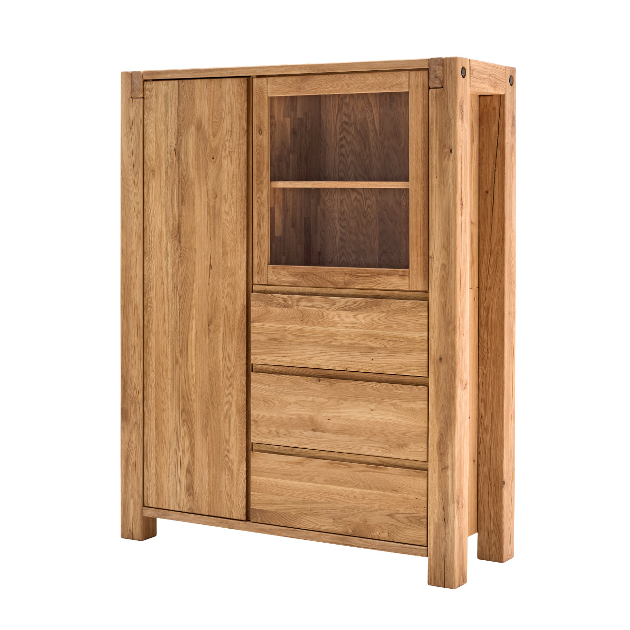 TPT Highboard Woodstock mit Holztür und 3 Schubladen Eiche massiv geölt, ca. B/H/T 120 x 155 x 45 cm