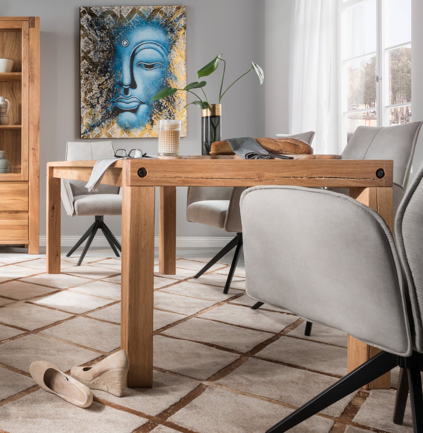TPT Esstisch Woodstock Eiche massiv geölt, ca. B/H/T 160/180/200/220 x 76 x 90 cm
