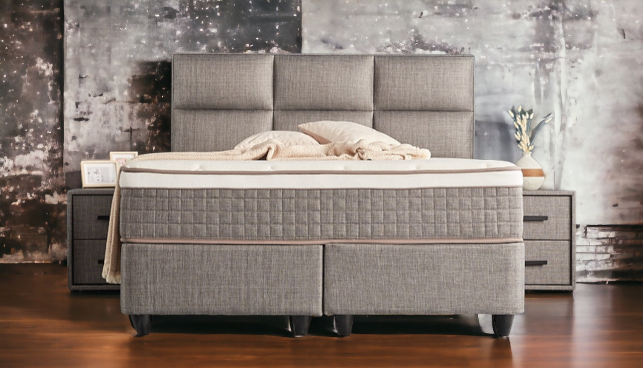 Boxspringbett Zelda Grau/Anthrazit Voll-orthopädisches Komfortbett mit Bettkasten, Stauraum, inkl. kostenlose Lieferung und Montage