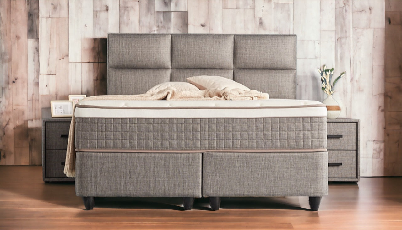 Boxspringbett Zelda Grau/Anthrazit Voll-orthopädisches Komfortbett mit Bettkasten, Stauraum, inkl. kostenlose Lieferung und Montage