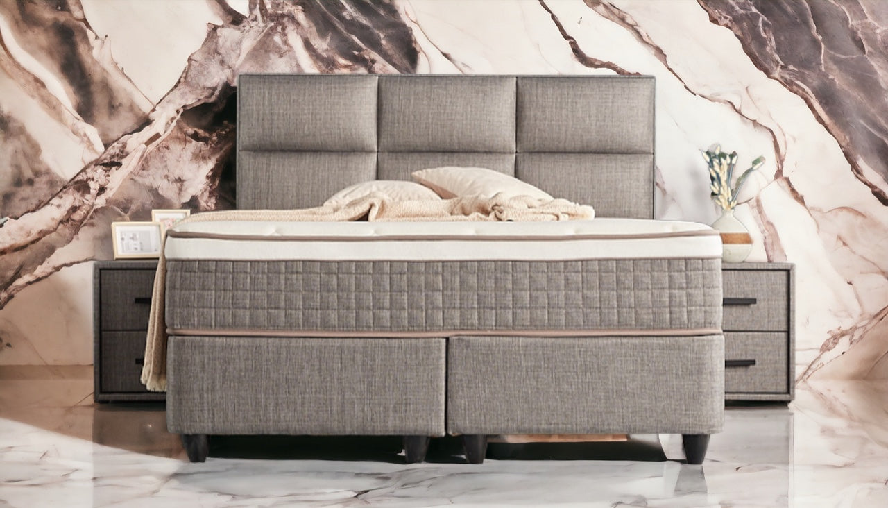 Boxspringbett Zelda Grau/Anthrazit Voll-orthopädisches Komfortbett mit Bettkasten, Stauraum, inkl. kostenlose Lieferung und Montage