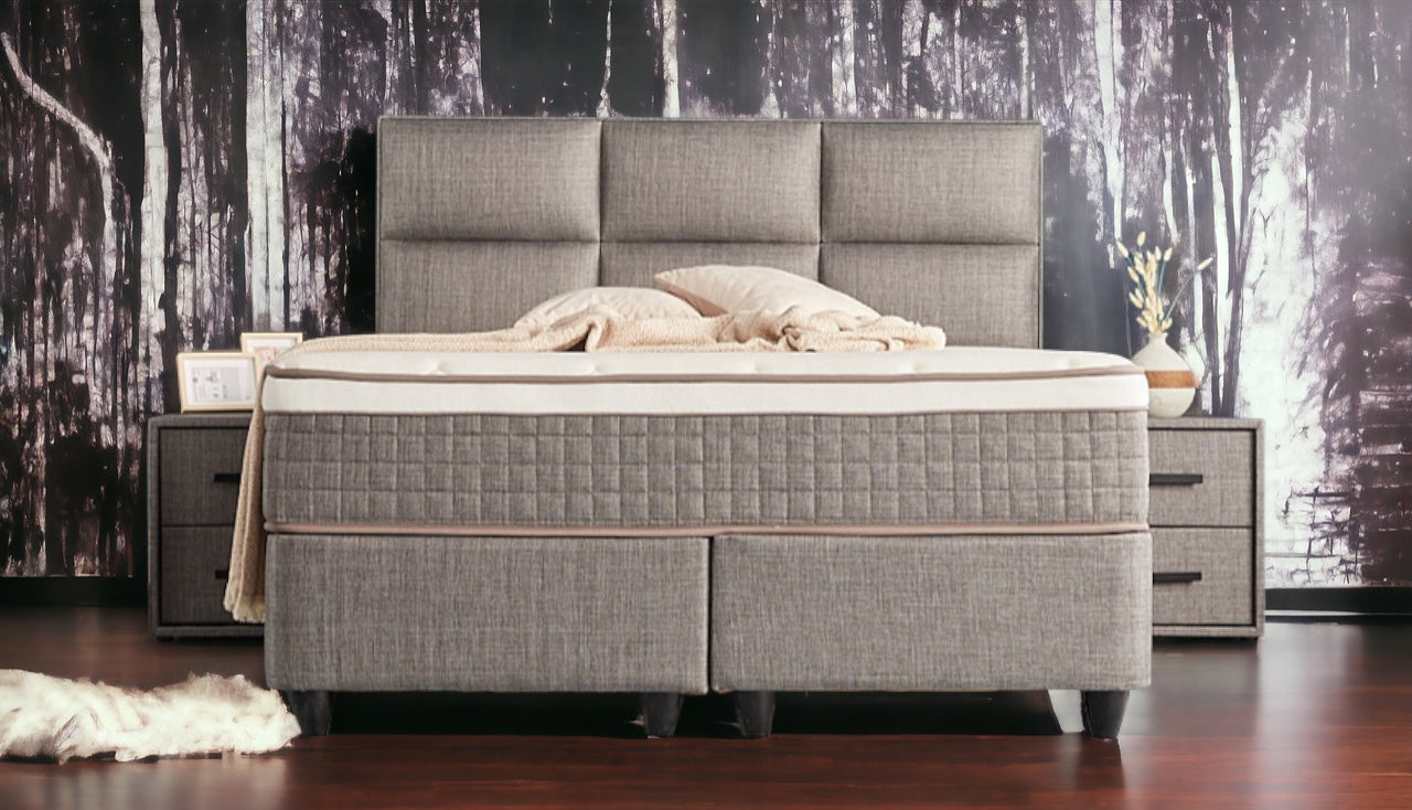 Boxspringbett Zelda Grau/Anthrazit Voll-orthopädisches Komfortbett mit Bettkasten, Stauraum, inkl. kostenlose Lieferung und Montage