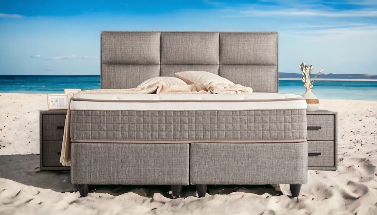 Boxspringbett Zelda Grau/Anthrazit Voll-orthopädisches Komfortbett mit Bettkasten, Stauraum, inkl. kostenlose Lieferung und Montage