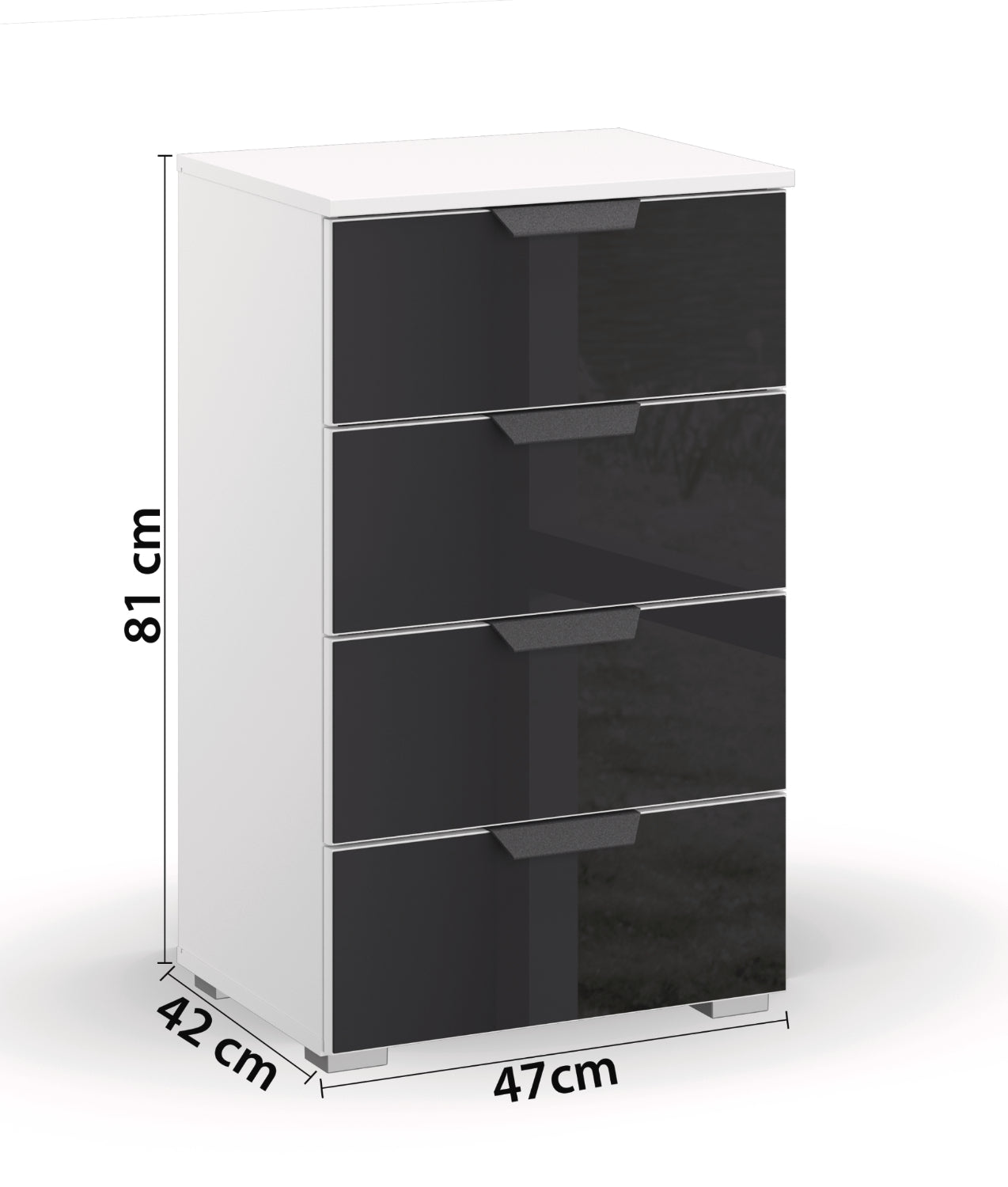 Nachtkommode Artemis mit 4 Schubladen Farbglas, B/H/T ca. 47 x 81 x 42 cm