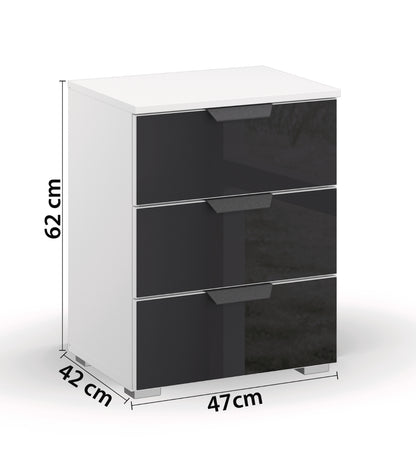 Nachtschrank Artemis mit 3 Schubladen Farbglas, B/H/T ca. 47 x 62 x 42 cm