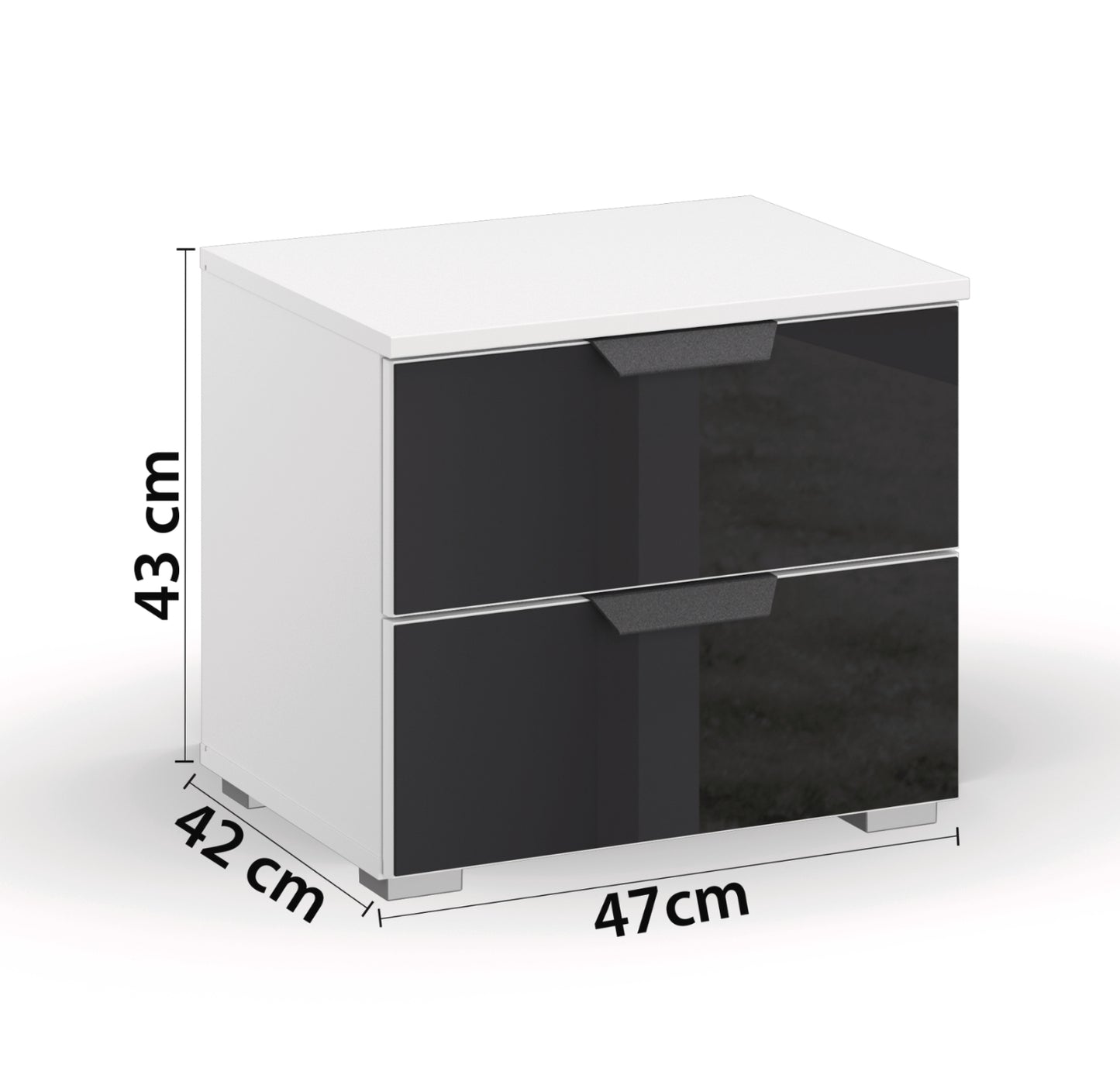 Nachtschrank Artemis mit 2 Schubladen Farbglas, B/H/T ca. 47 x 43 x 42 cm