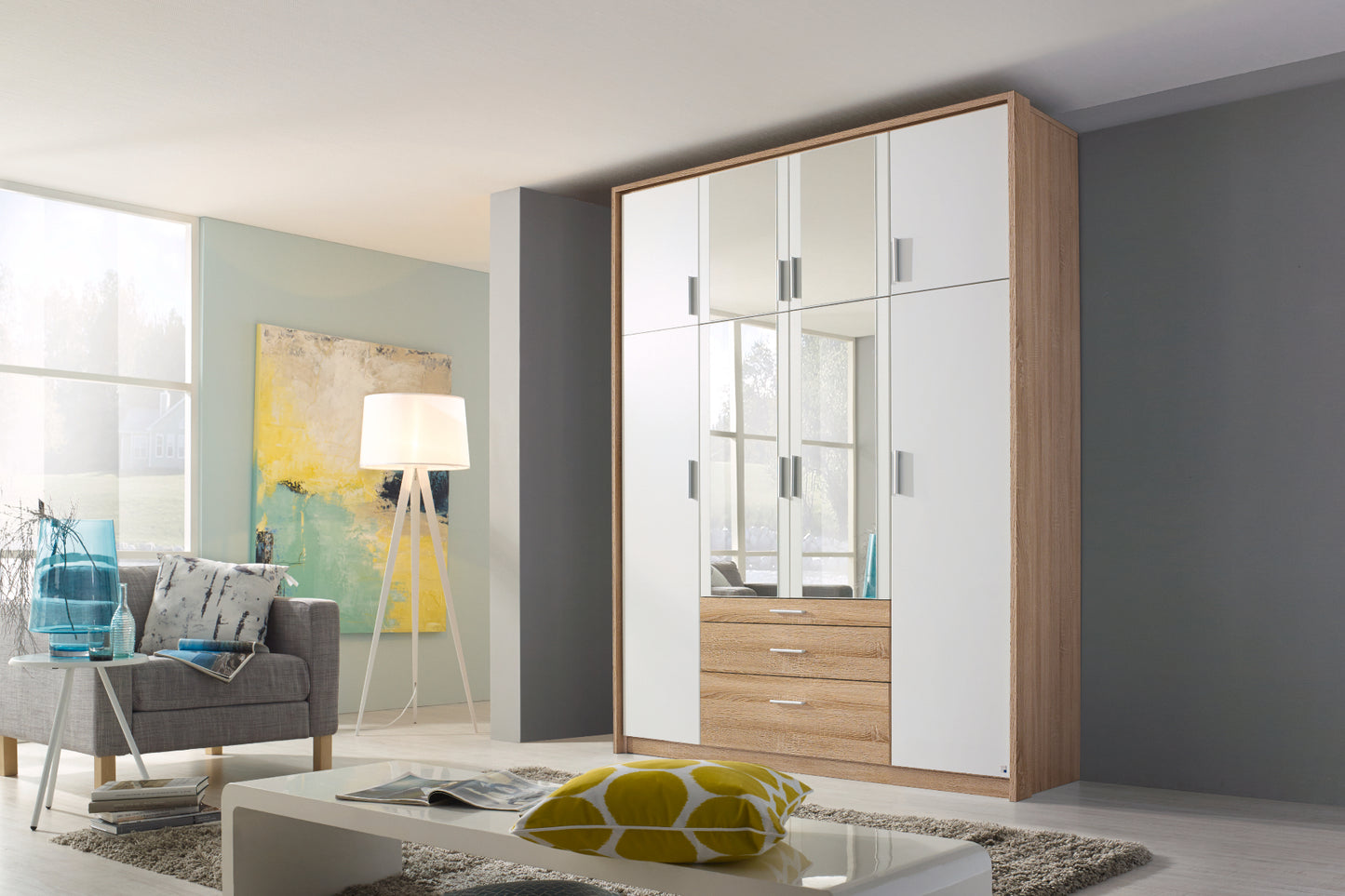 drehtürenschrank hildesheim 8-türig mit 4 spiegeltüren und 3 schublade