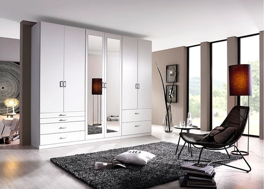 Drehtürenschrank Wildberg 6-türig mit 2 Spiegeltüren und 6 Schubladen B/H/T ca. 270 x 210 x 58 cm