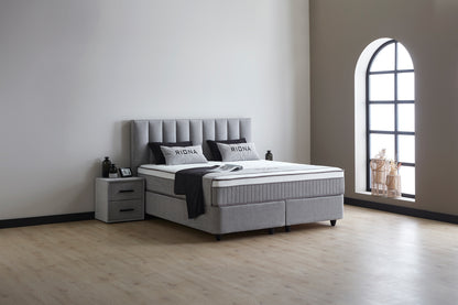 Boxspringbett Riona Seidengrau mit Bettkasten Breite 90-180 x 200 cm