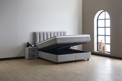 Boxspringbett Riona Seidengrau mit Bettkasten Breite 90-180 x 200 cm