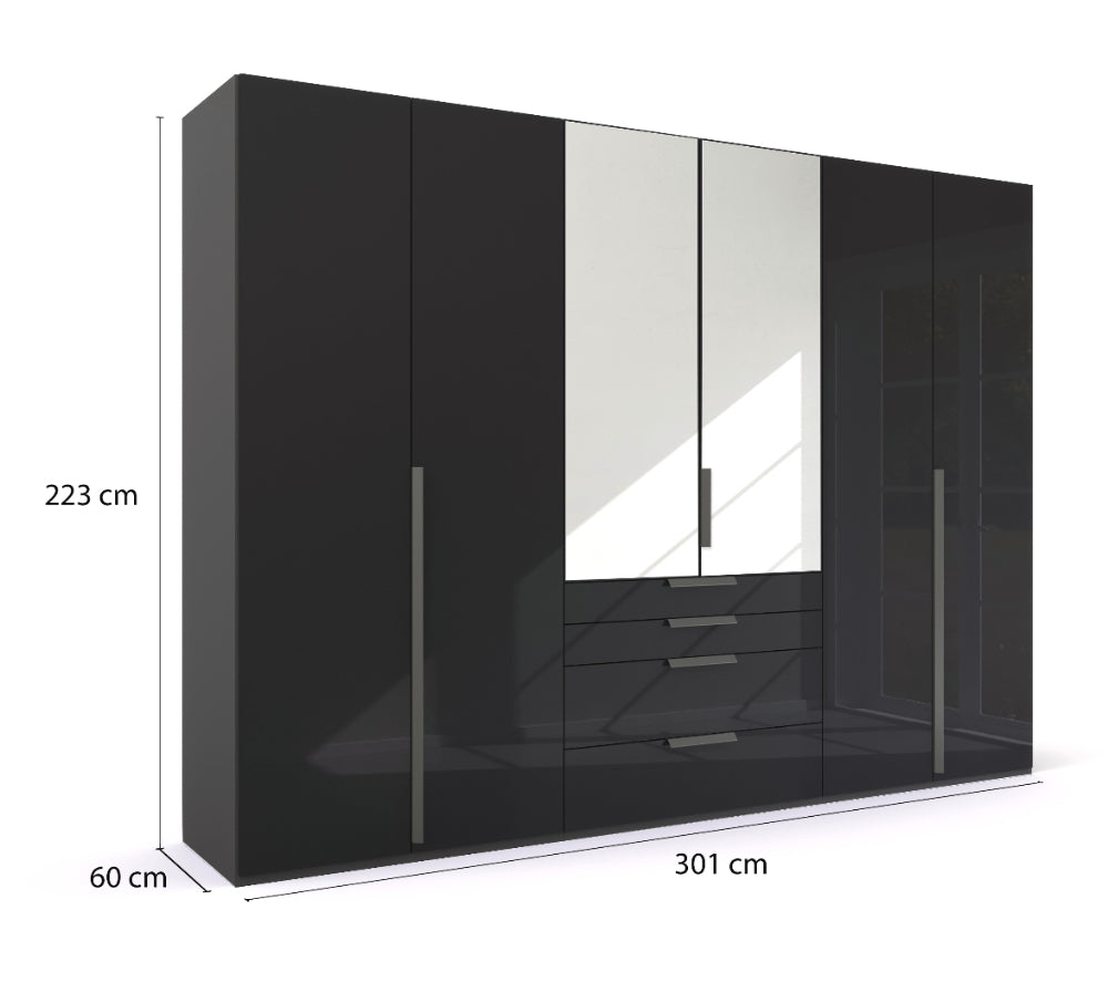 Drehtürenschrank Purisma mit Spiegeltüren in Holzdekor, inkl. Premium Zubehör B/H/T ca. 150/200/250/300 x 223 x 60 cm