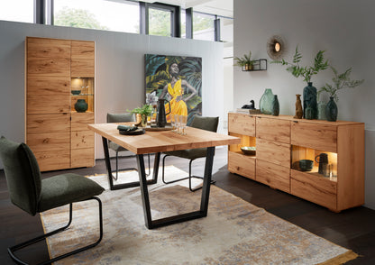 TPT Zerro Sideboard 3-türig mit 2 Glasfronten inkl. Beleuchtung, massiver Kernbuche/Eiche B/H/T 180 x 85 x 42 cm