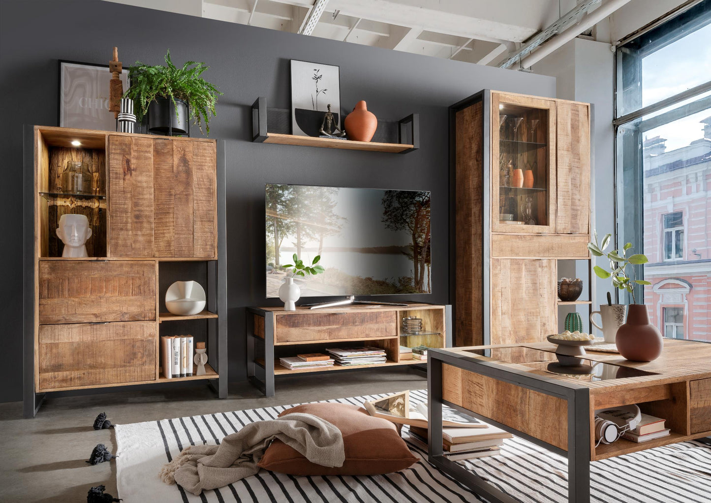 Wandregal Cayro Mangoholz massiv multifarbig B/H/T 119 x 25 x 20 cm
