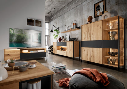 Kombikommode Boston Eiche/Wildeiche massiv geölt inkl. Beleuchtung B/H/T 155 x 84 x 42 cm