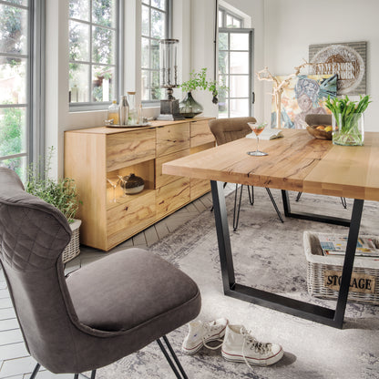 TPT Zerro Sideboard 3-türig mit 2 Glasfronten inkl. Beleuchtung, massiver Kernbuche/Eiche B/H/T 180 x 85 x 42 cm
