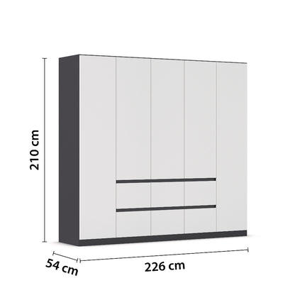 Drehtürenschrank Mainz 5-türig mit 6 Schubladen B/H/T ca. 225 x 210 x 54 cm