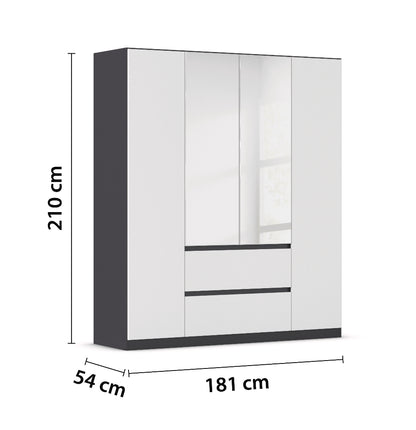 Drehtürenschrank Mainz 4-türig mit 2 Spiegeltüren und 2 Schubladen B/H/T ca. 180 x 210 x 54 cm