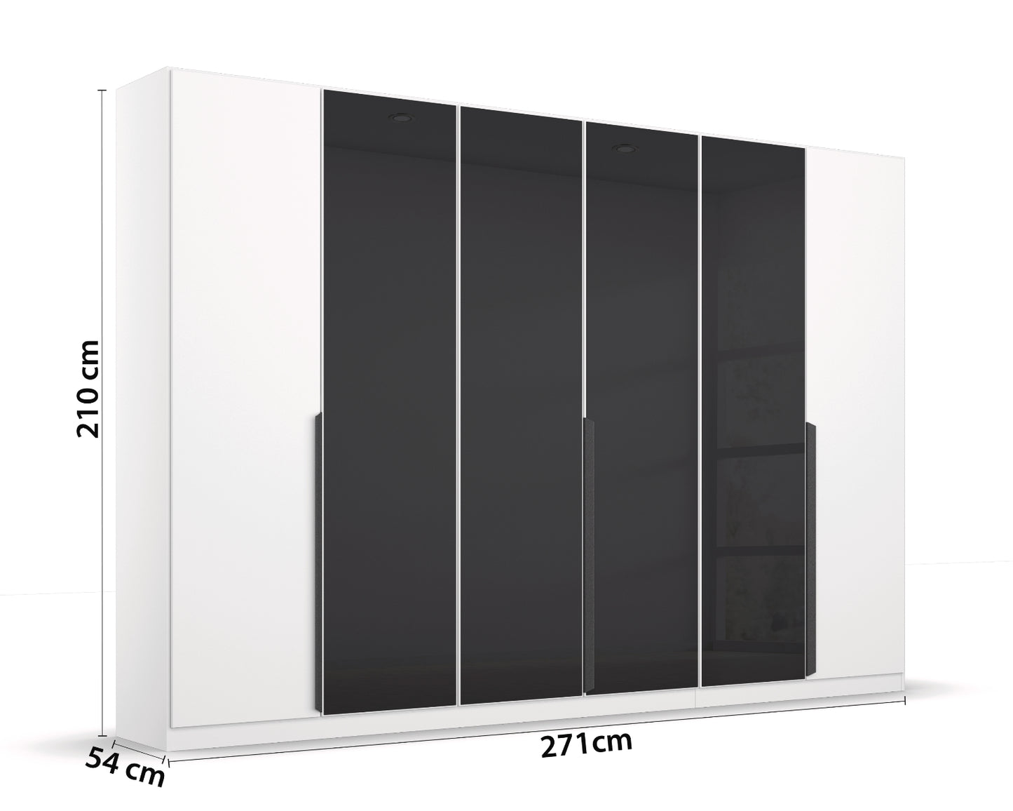 Drehtürenschrank Artemis 6-türig mit 4 Farbglastüren B/H/T 270 x 210 x 54 cm