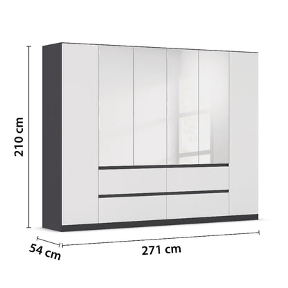 Drehtürenschrank Mainz 6-türig mit 4 Spiegeltüren und 4 Schubladen B/H/T ca. 270 x 210 x 54 cm