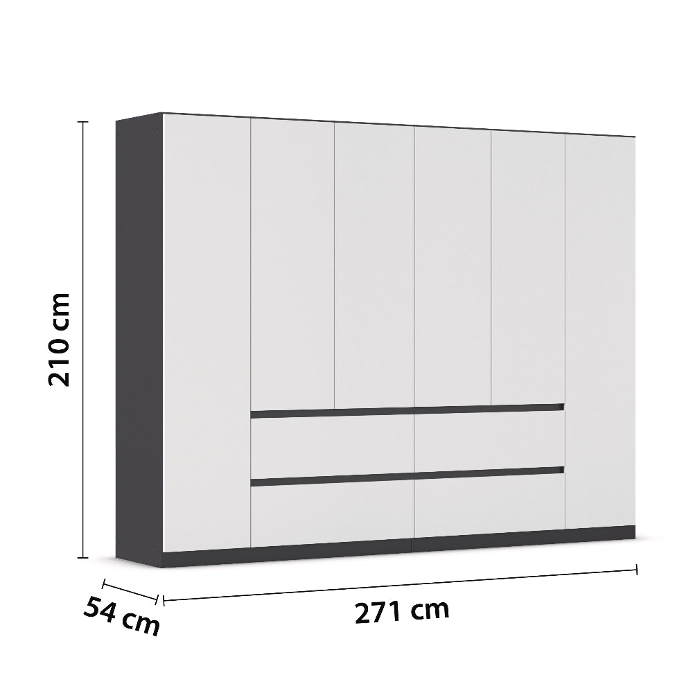 Drehtürenschrank Mainz 6-türig mit 4 Schubladen B/H/T ca. 270 x 210 x 54 cm