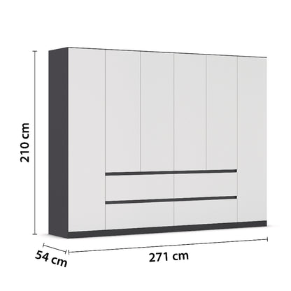 Drehtürenschrank Mainz 6-türig mit 4 Schubladen B/H/T ca. 270 x 210 x 54 cm