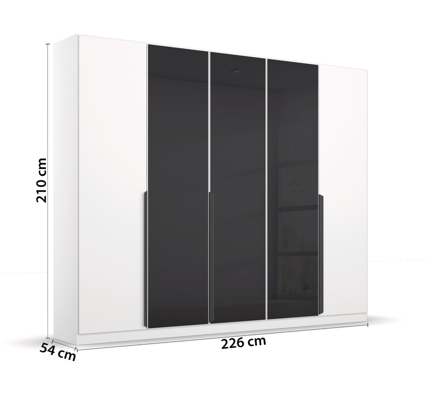 Drehtürenschrank Artemis 5-türig mit 3 Farbglastüren B/H/T 225 x 210 x 54 cm