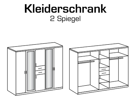 Drehtürenschrank Diver mit Spiegel und Schubladen B/H/T ca. 225/270 x 208 x 58 cm