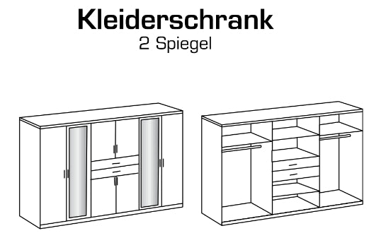 Drehtürenschrank Diver mit Spiegel und Schubladen B/H/T ca. 225/270 x 208 x 58 cm