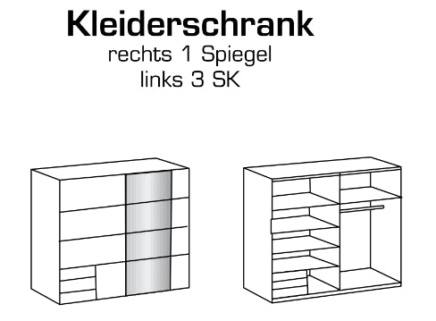 Schwebetürenschrank Emden mit/ohne Spiegel und Schubladen B/H/T ca. 135/180 x 198 x 65 cm