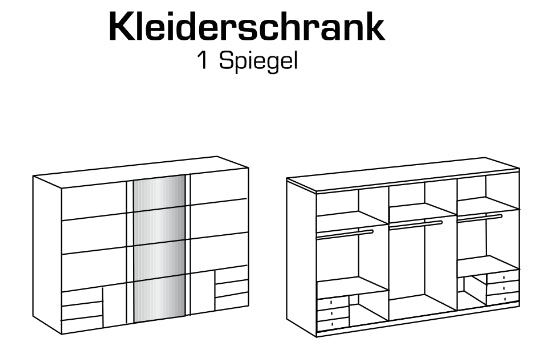 Schwebetürenschrank Emden mit/ohne Spiegel und Schubladen B/H/T ca. 225/270 x 208 x 65 cm