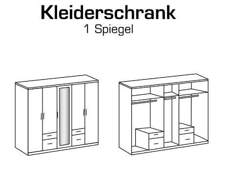 Drehtürenschrank Freiburg Spiegel und Schubladen B/H/T ca. 225/270 x 208 x 58 cm