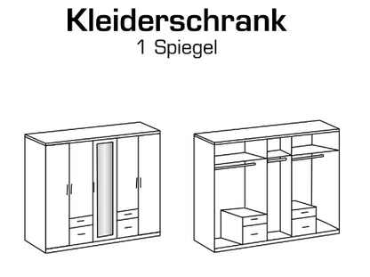 Drehtürenschrank Freiburg Spiegel und Schubladen B/H/T ca. 225/270 x 208 x 58 cm