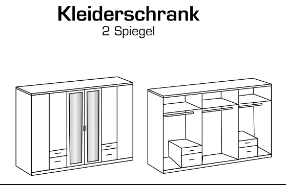 Drehtürenschrank Freiburg Spiegel und Schubladen B/H/T ca. 225/270 x 208 x 58 cm