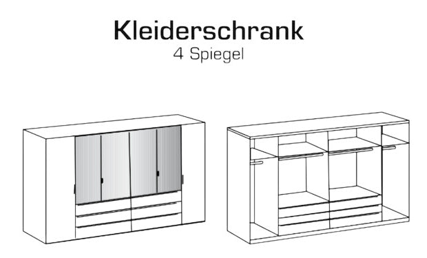 Drehtürenschrank Gibraltar mit Spiegel und Schubladen B/H/T ca. 225/270 x 208 x 58 cm