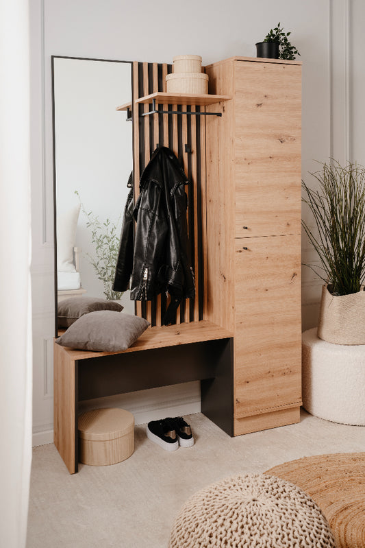 Kompaktgarderobe Medan 42B Artisan-Oak/Anthrazit mit Lamelenelementen B/H/T ca. 122 x 190 x 37 cm