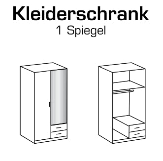 Drehtürenschrank Duisburg mit Spiegel und Schubladen B/H/T ca. 90/135/180 x 199 x 58 cm