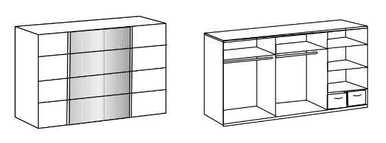 Schwebetürenschrank Barmbek mit Spiegeltür B/H/T ca. 225/270/313 x 208 x 64 cm