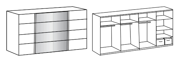 Schwebetürenschrank Barmbek mit Spiegeltür B/H/T ca. 270/313/360 x 208 x 64 cm