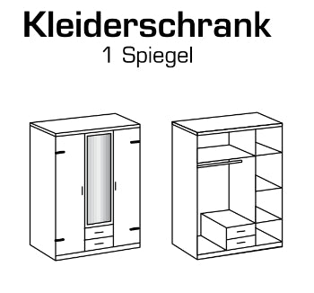 Drehtürenschrank Cork mit/ohne Spiegel und Schubladen B/H/T ca. 135/180 x 199 x 58 cm