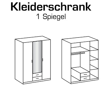 Drehtürenschrank Duisburg mit Spiegel und Schubladen B/H/T ca. 90/135/180 x 199 x 58 cm